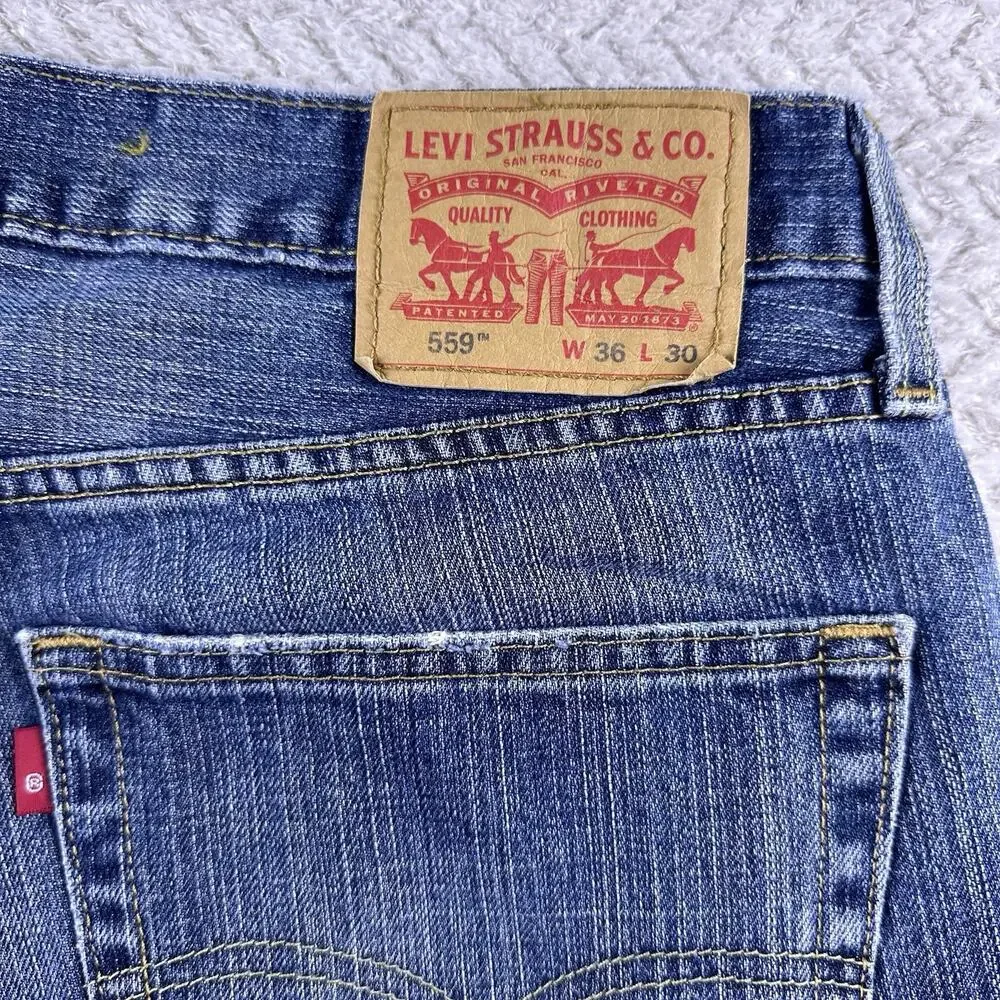 Levis 559 Jeans Men's 36x30 Blue Denim‎ Whiskered Relaxed Straight 100% Cotton